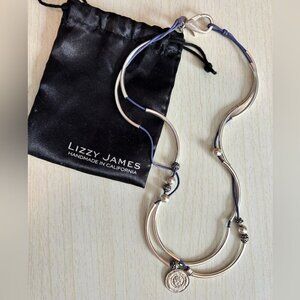 Lizzy James Convertible 2 strand silver & blue wrap bracelet or necklace w/ bag